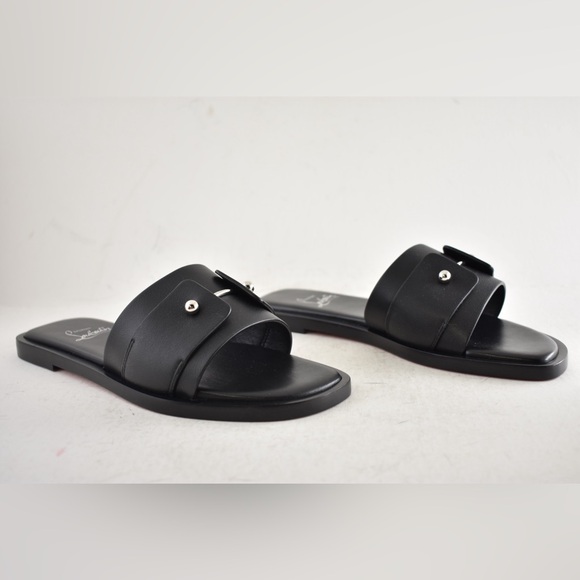 Christian Louboutin Chambelimule Donna Flat Black Calf Leather Slide Sandal 35 - Picture 4 of 15
